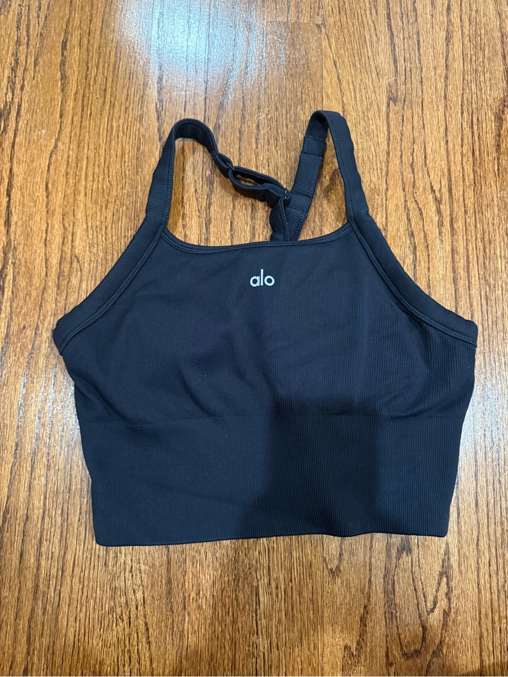ALO Yoga Black Ribbed Bikini-Style Swim Top